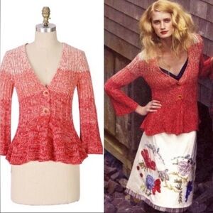 Anthropologie Sparrow Cardigan Sweater Small Peplum Flare Sleeve Cottagecore